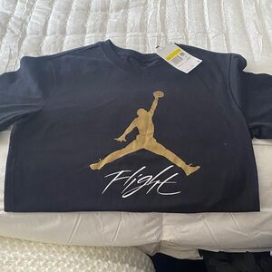 Nike Black Tee with Gold Jumpman and White Flight Script